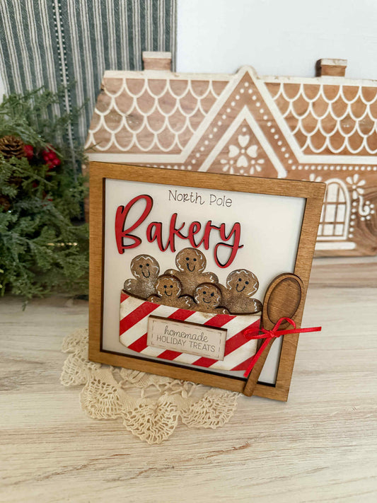 North Pole Christmas Gingerbread Bakery 3D wood sign