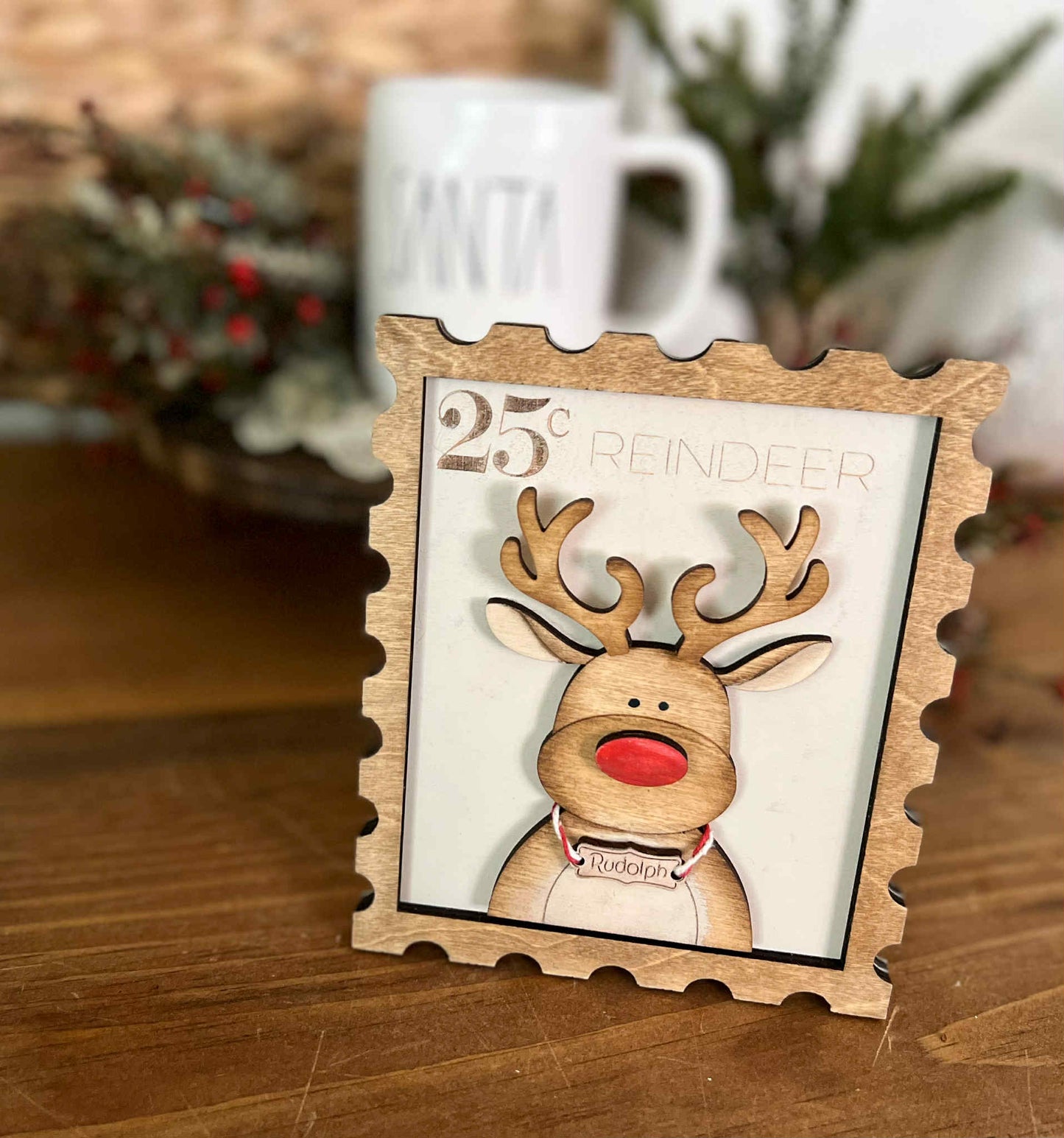 Reindeer 3D Postage Stamp Sign
