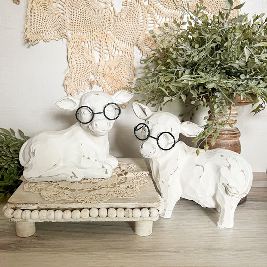 Farmhouse Cow with glasses 7"