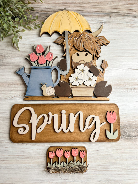 Spring Highland Cow- ADD ON for Interchangeable Rustic Truck - FINISHED PRODUCT