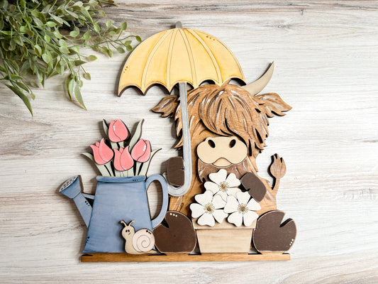 Spring Highland Cow- ADD ON for Interchangeable Rustic Truck - FINISHED PRODUCT
