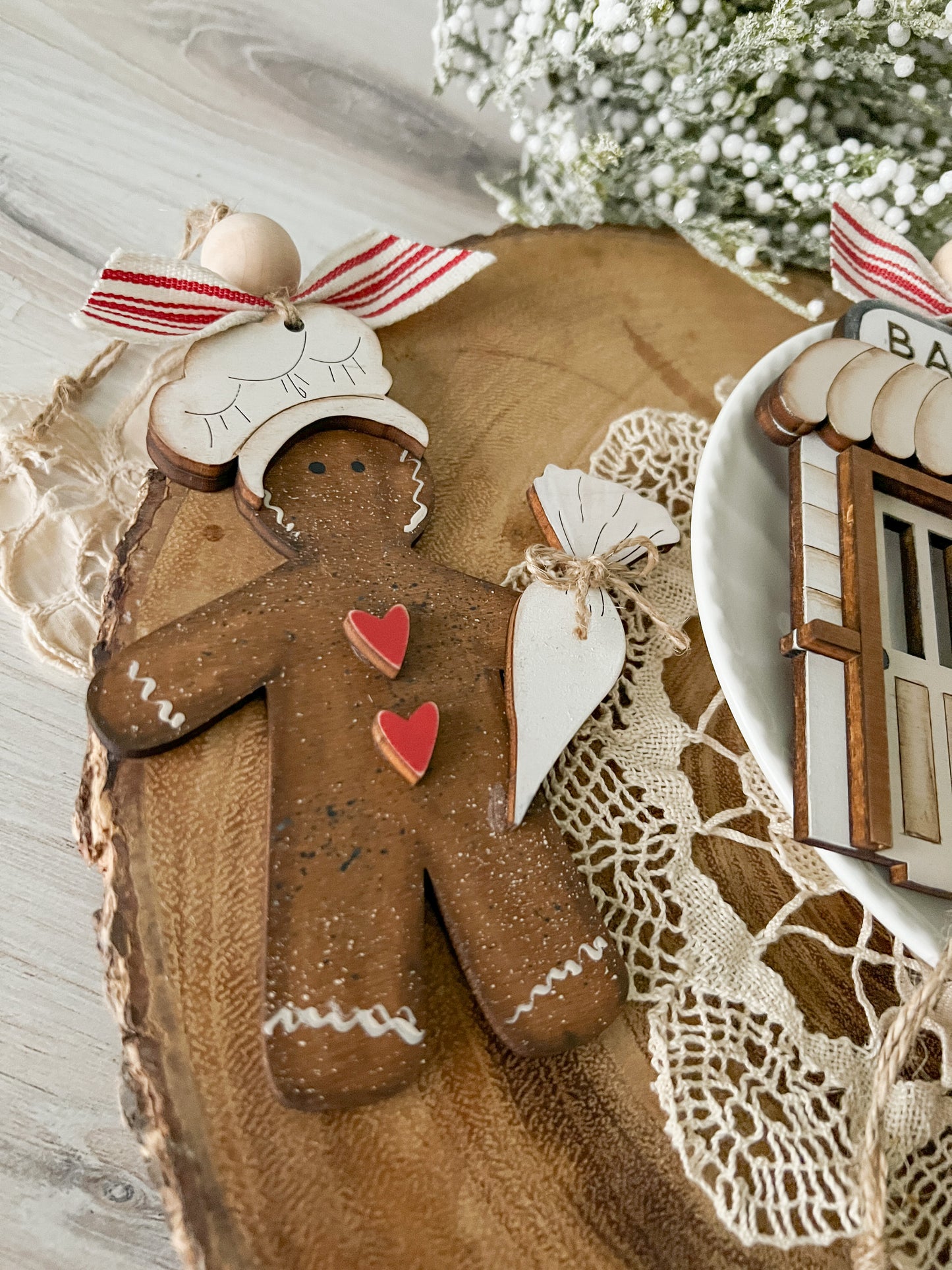 Gingerbread Bakery 3D Bundle of 4 Christmas Ornament set - DIY Kit - Wood Blank Only - No paints included