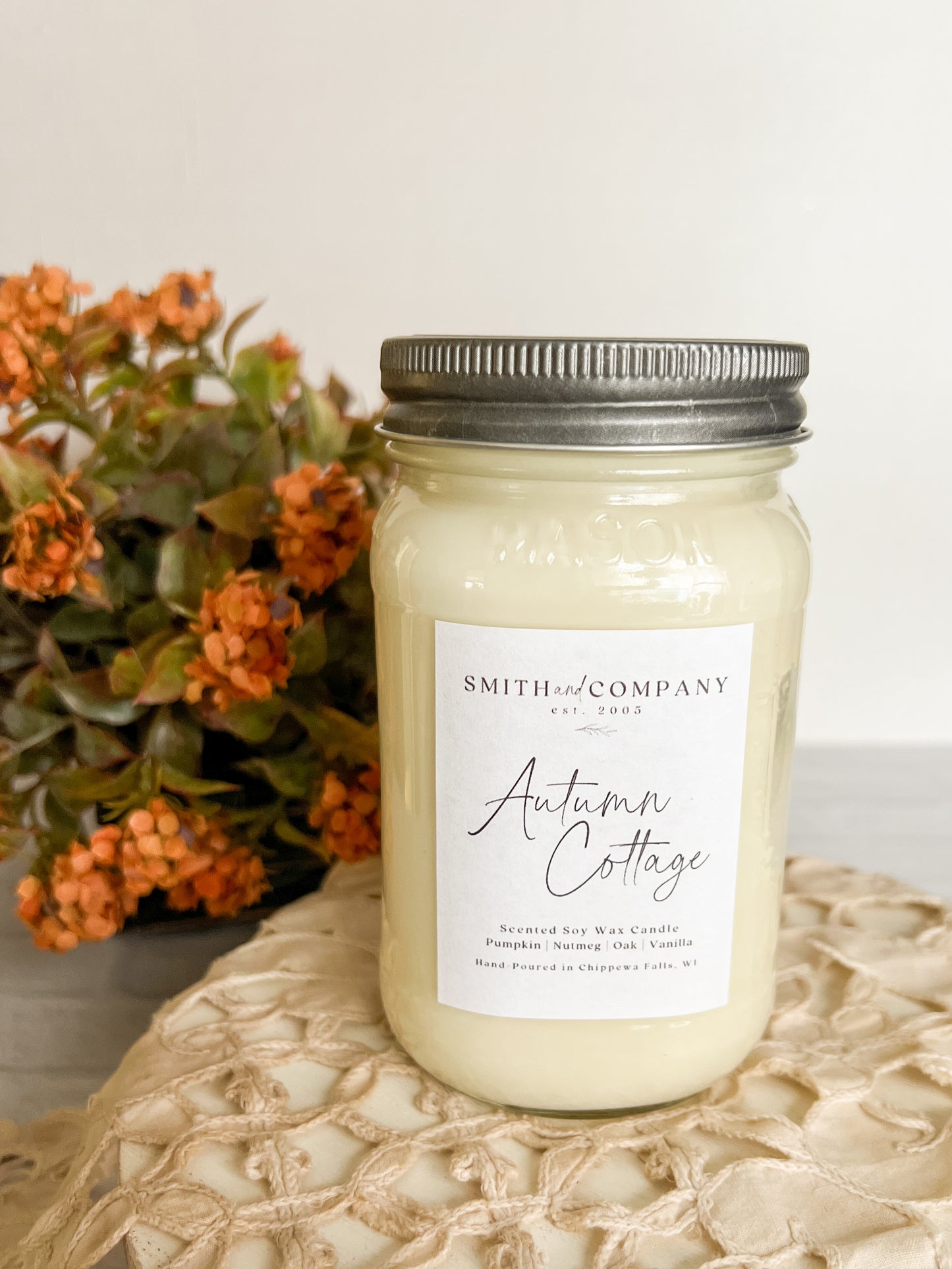 Autumn Cottage Mason Jar Soy Candle 16 oz