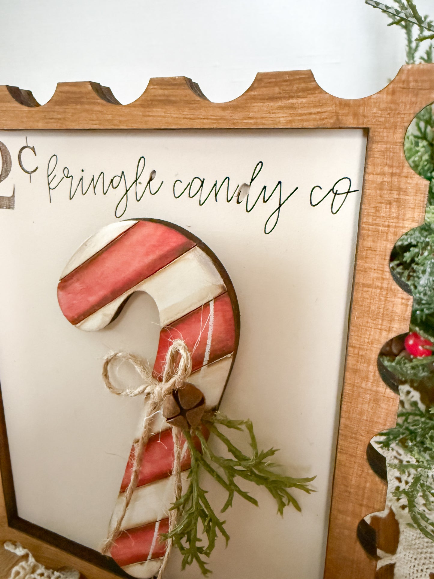 *OOPSIE* Kringle Co. Candy Cane 3D postage stamp wood sign