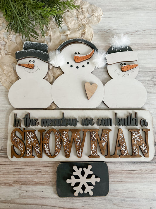 Snowman Trio In the Meadow - ADD ON for Interchangeable Rustic Truck/Basket - FINISHED PRODUCT