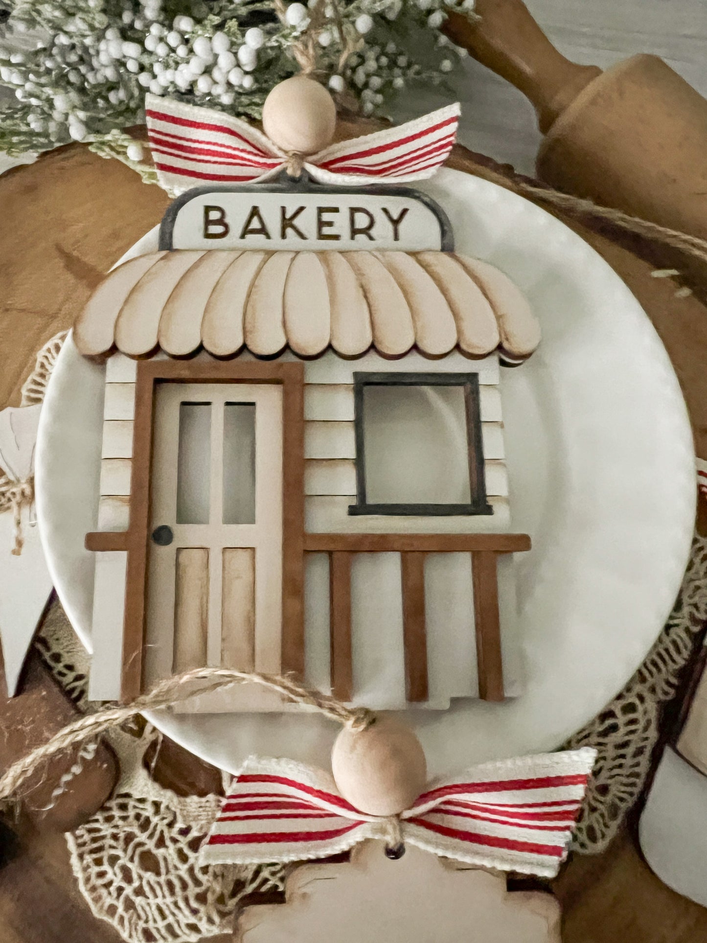 Gingerbread Bakery 3D Bundle of 4 Christmas Ornament set - DIY Kit - Wood Blank Only - No paints included