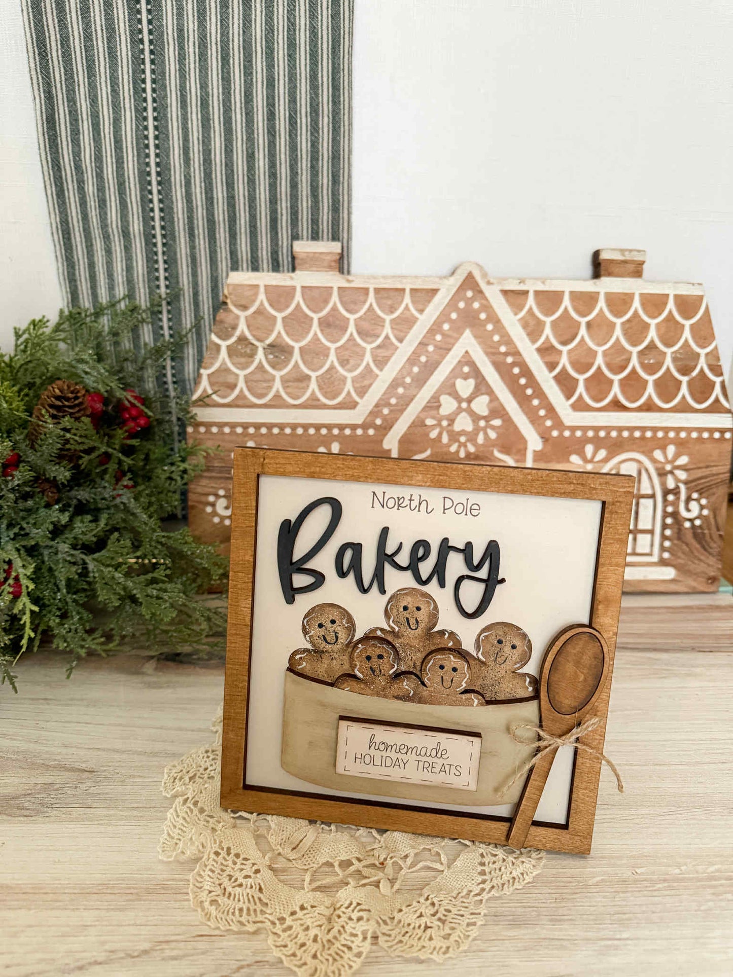 North Pole Christmas Gingerbread Bakery 3D wood sign