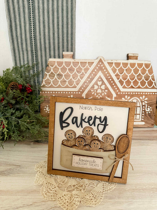 North Pole Christmas Gingerbread Bakery 3D wood sign
