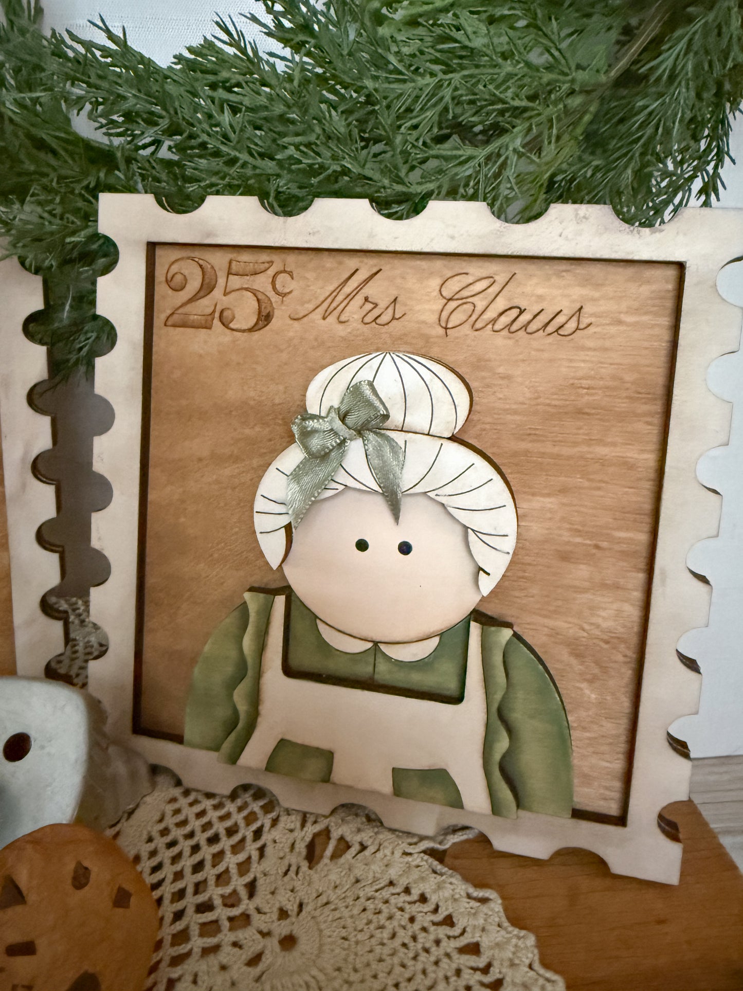 Santa & Mrs. Claus (GREEN) 3D postage wood sign