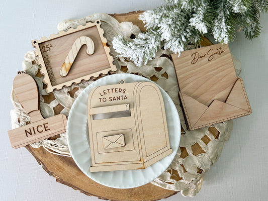 Santa’s Letters 3D Bundle of 4 Christmas Ornament Set - DIY Kit - Wood Blank Only - No Paint Included