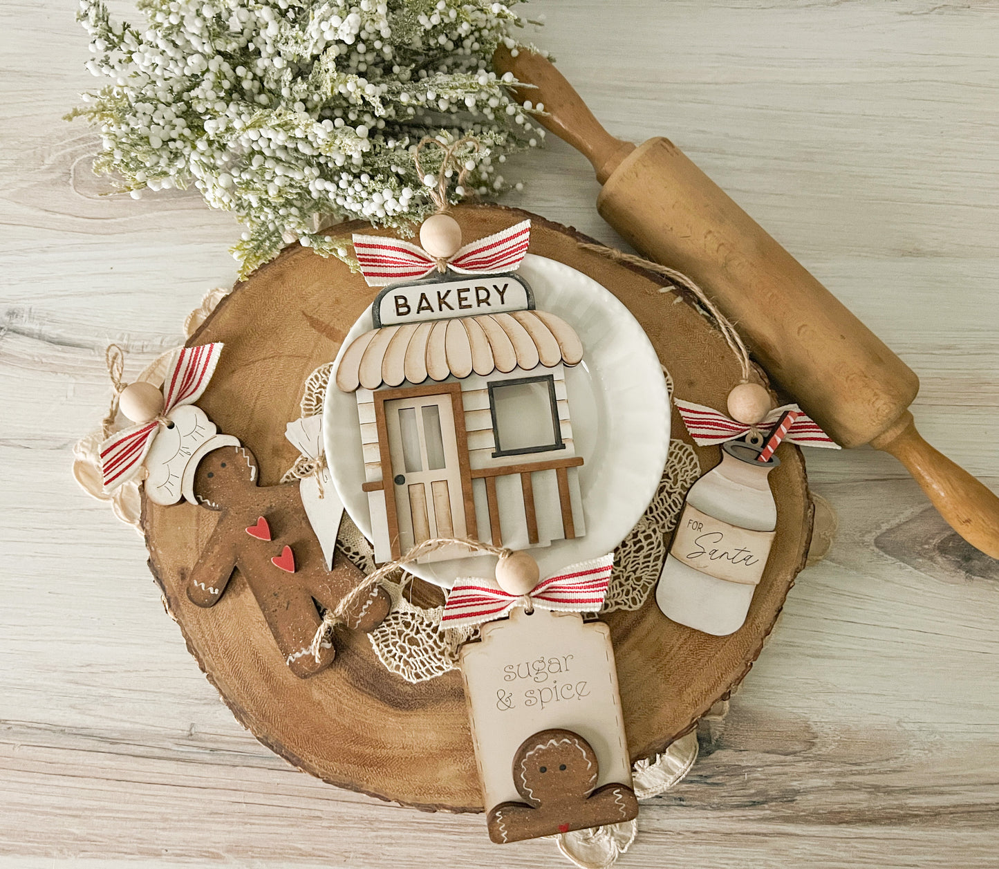 Gingerbread Bakery 3D Bundle of 4 Christmas Ornament set - DIY Kit - Wood Blank Only - No paints included