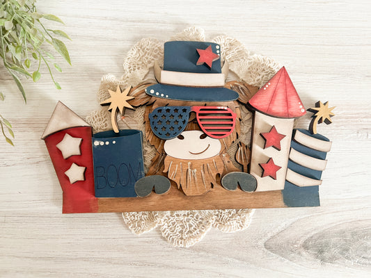 Patriotic Highland Cow TOPPER ONLY - ADD ON for Interchangeable Rustic Truck/Basket - FINISHED PRODUCT
