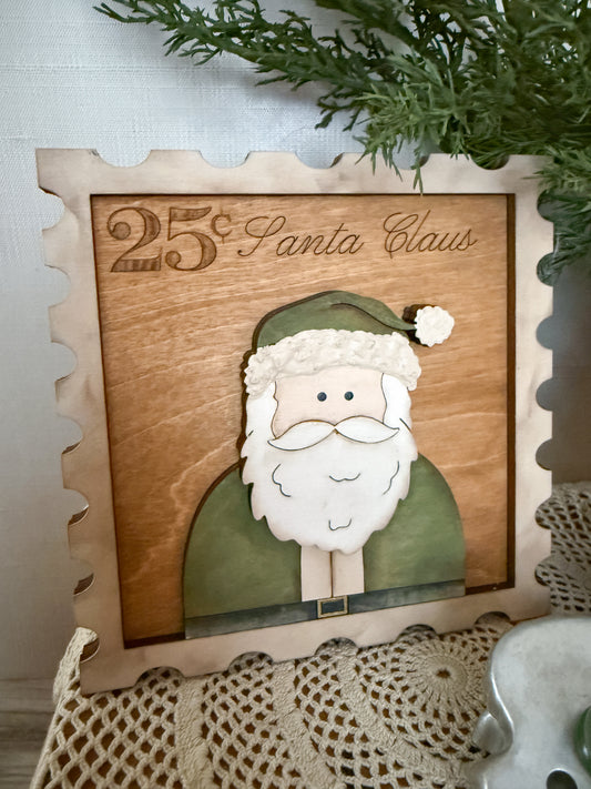 Santa & Mrs. Claus (GREEN) 3D postage wood sign