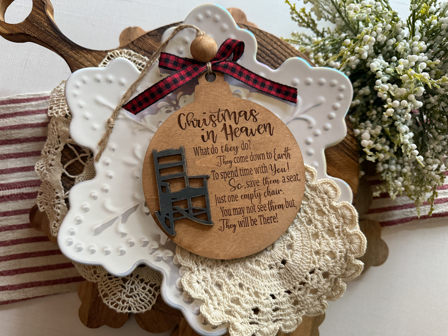 Christmas in Heaven - black chair - Christmas Ornament- FINISHED