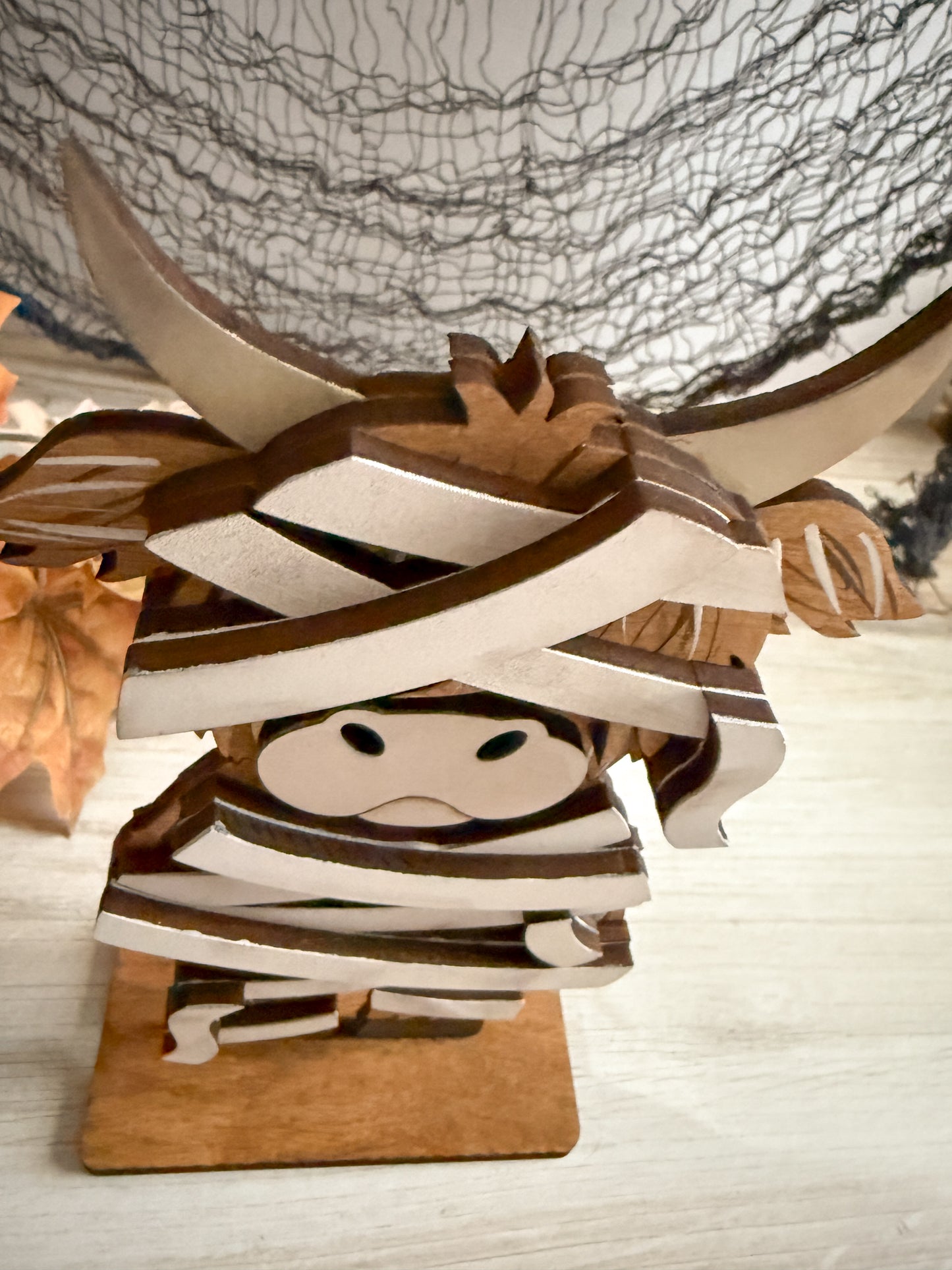 Highland Cow Halloween Mummy Shelf Sitter - 3D Laser cut
