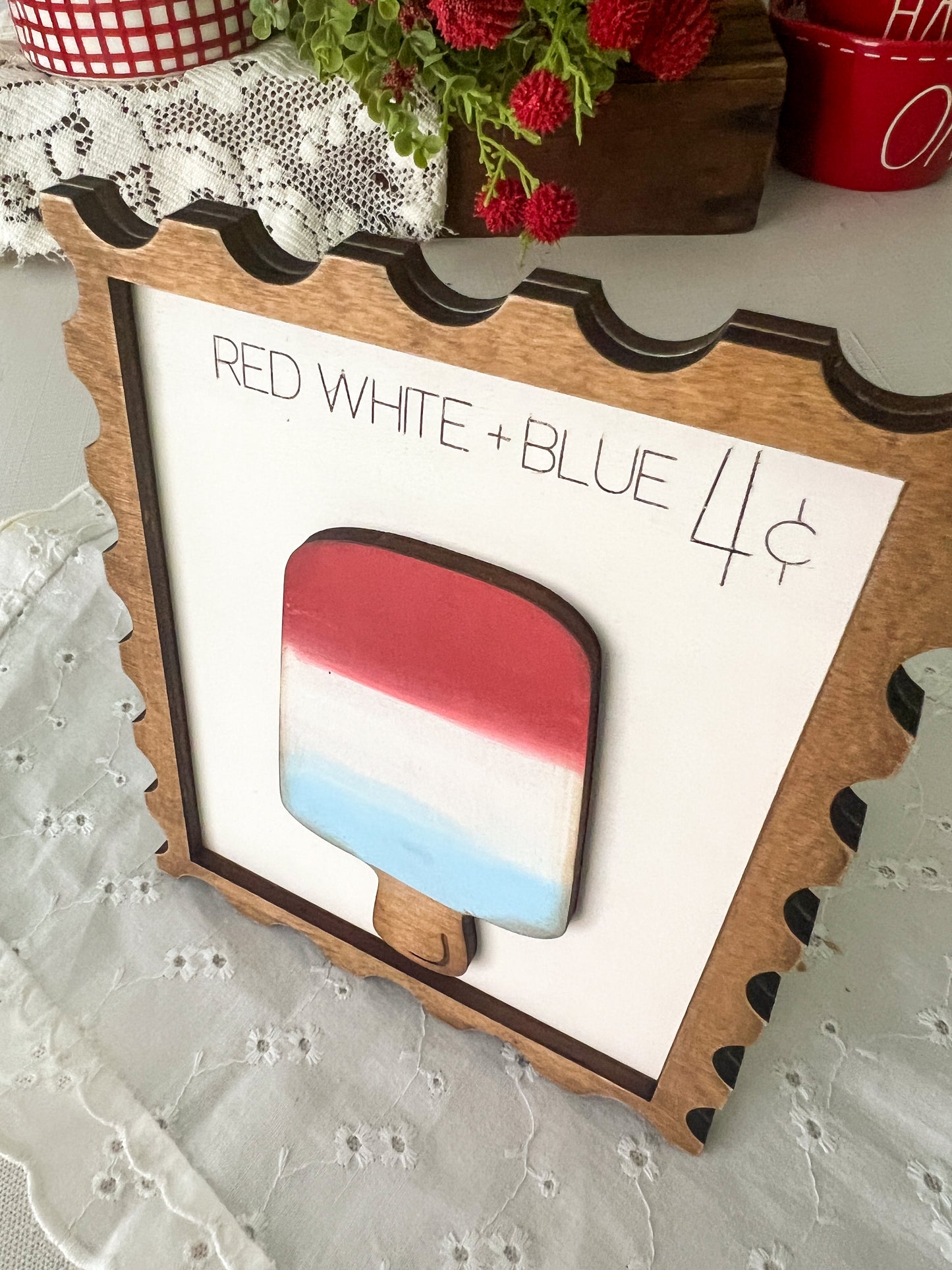 Patriotic Popsicle 3D Wood Sign