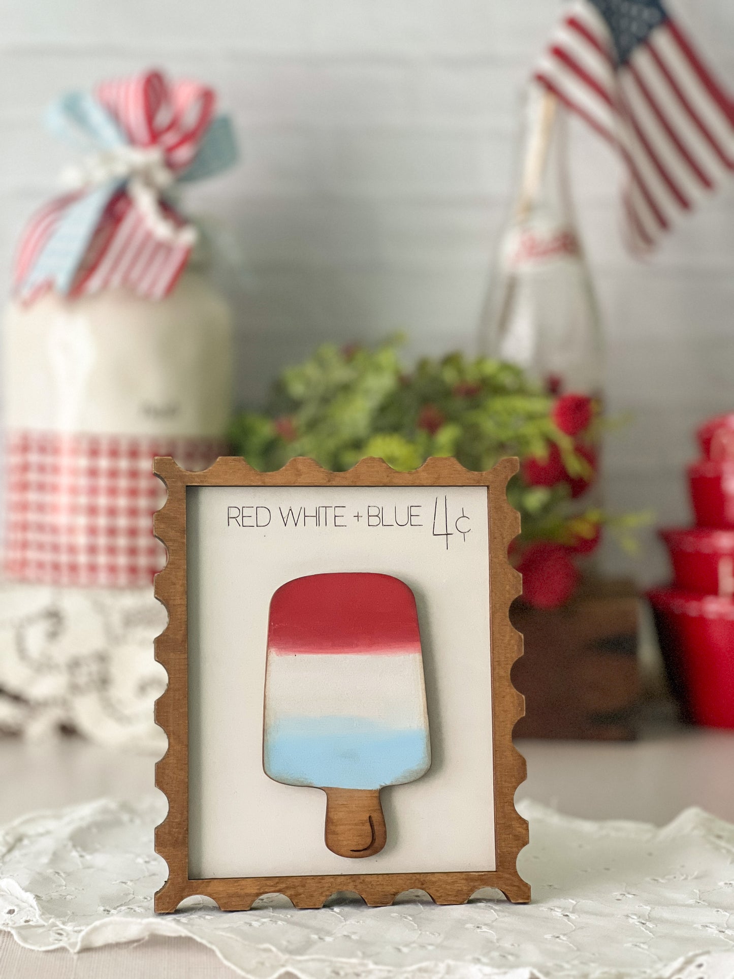 Patriotic Popsicle 3D Wood Sign