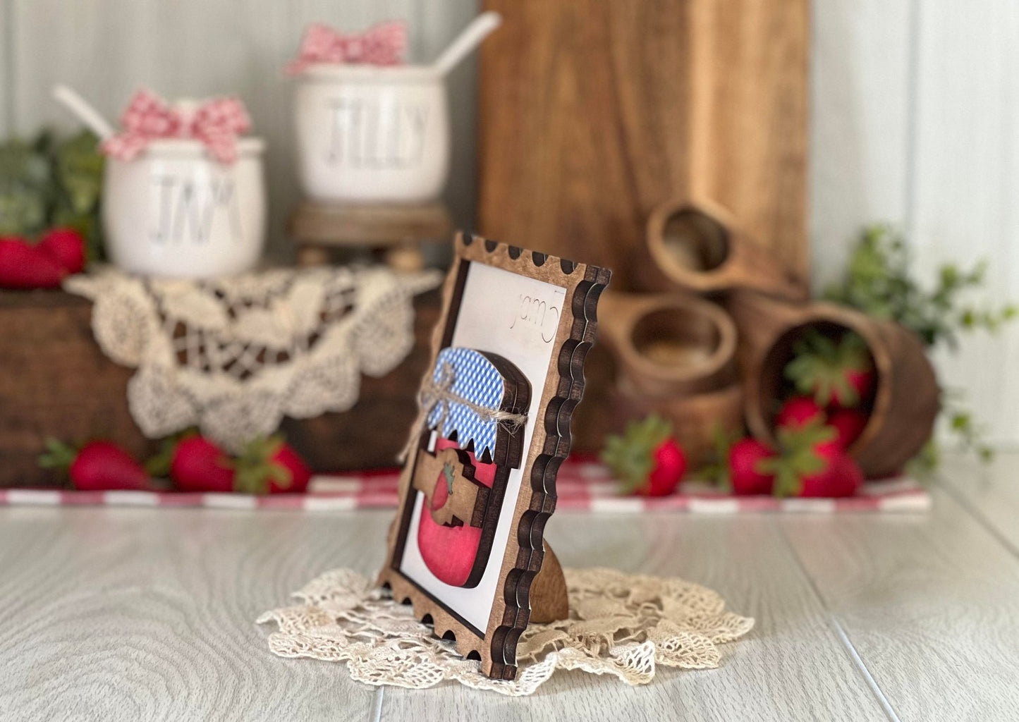 Strawberry Jam Vintage Postage Stamp 3D Wood Sign