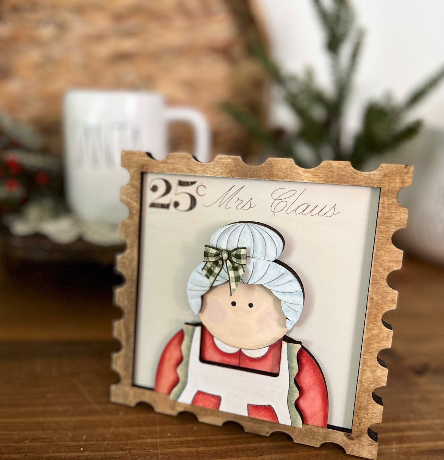 Santa & Mrs. Claus (RED) 3D postage wood sign