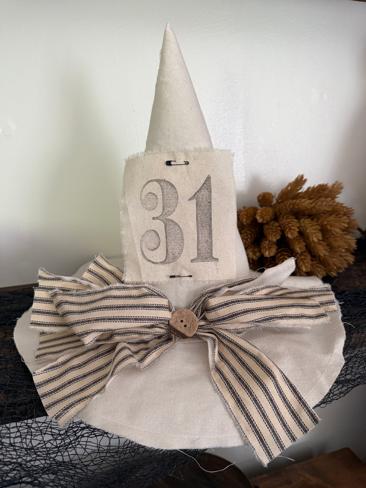 Farmhouse ticking White Witch Hat