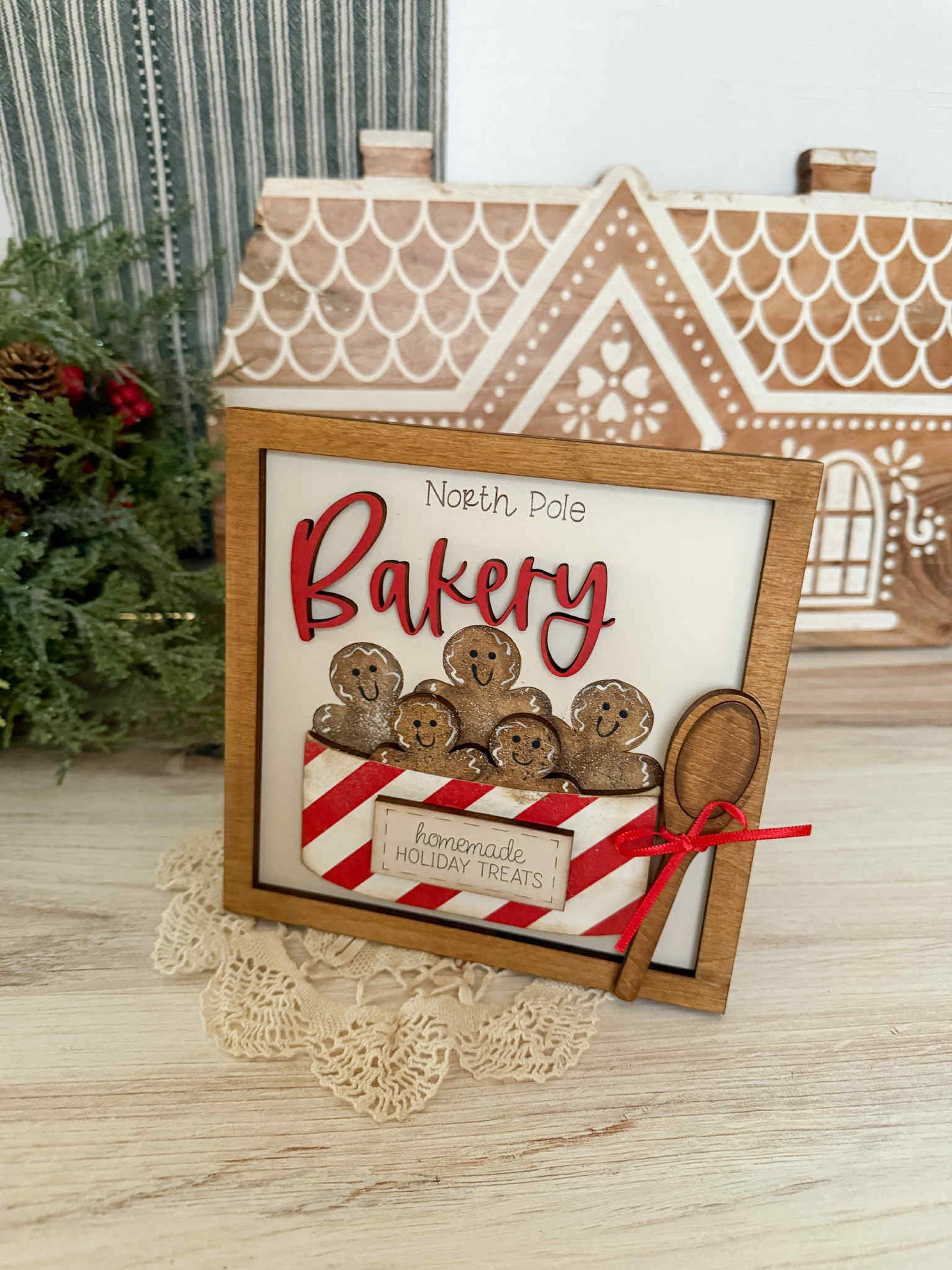 North Pole Christmas Gingerbread Bakery 3D wood sign