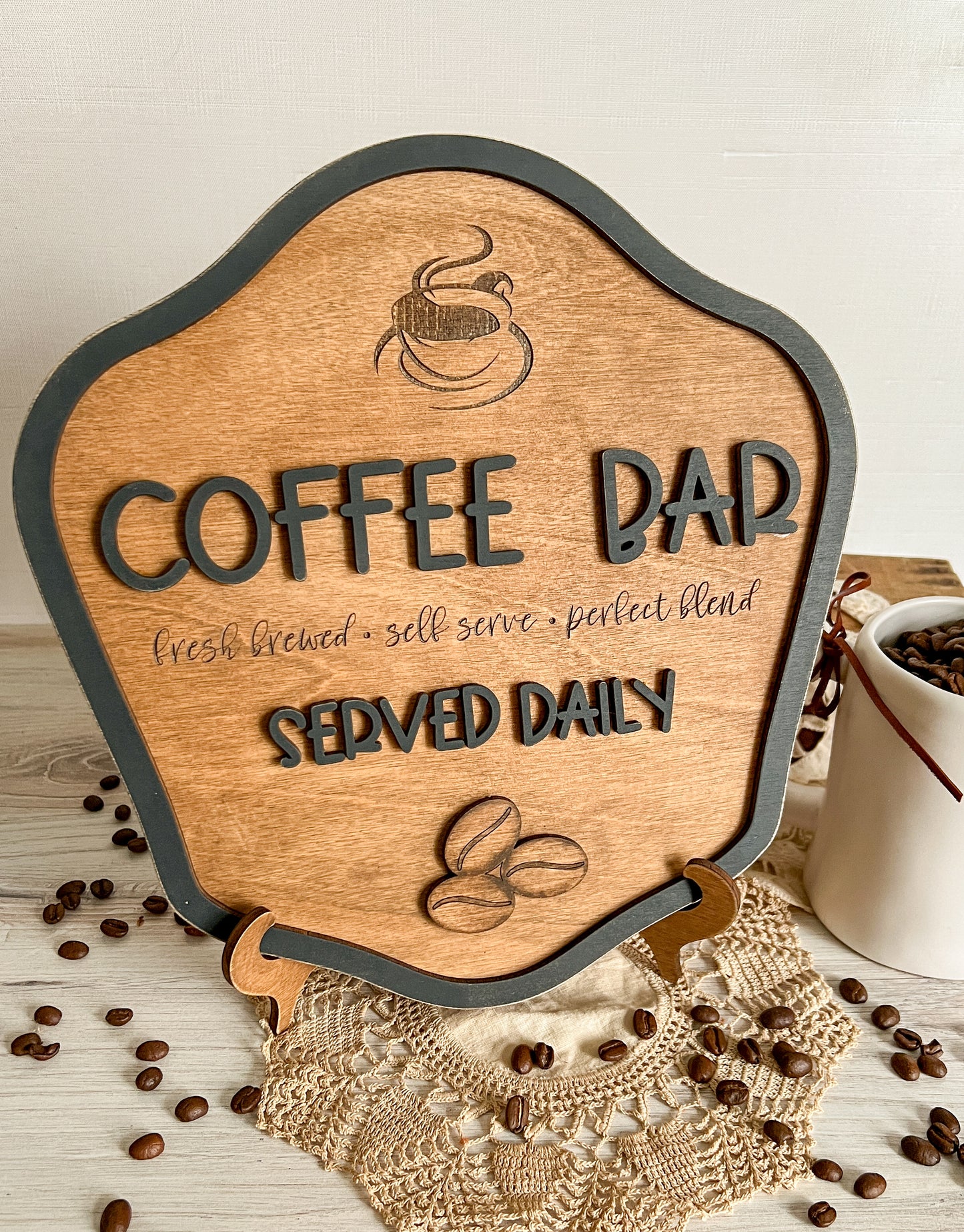 Coffee Bar 3D Sign with easel stand