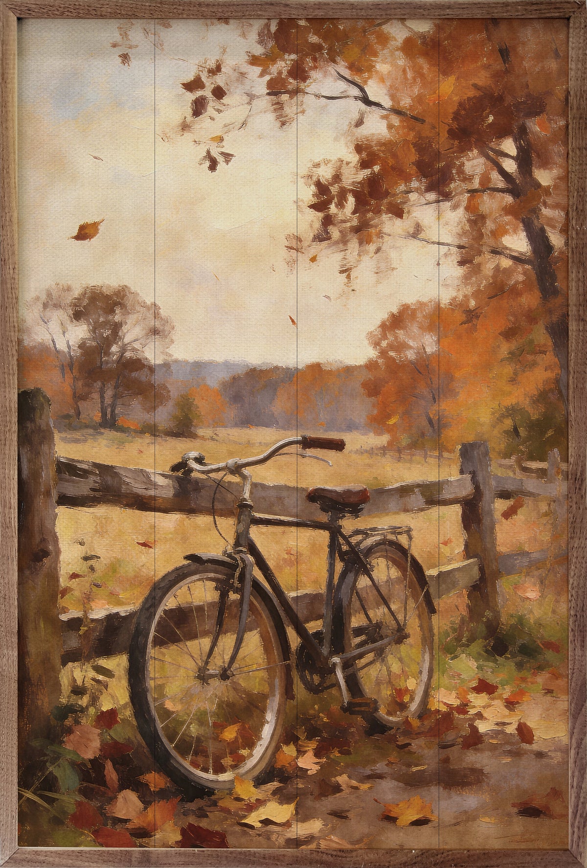 Autumn Bicycle With Country Fence