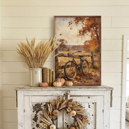 Autumn Bicycle With Country Fence