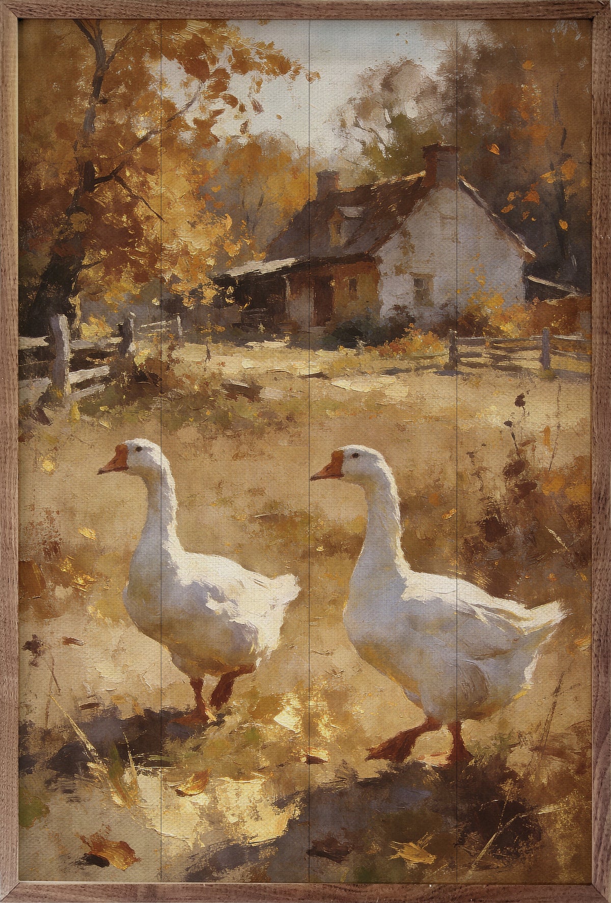 Country Geese In Autumn Field