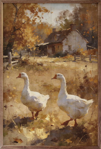 Country Geese In Autumn Field