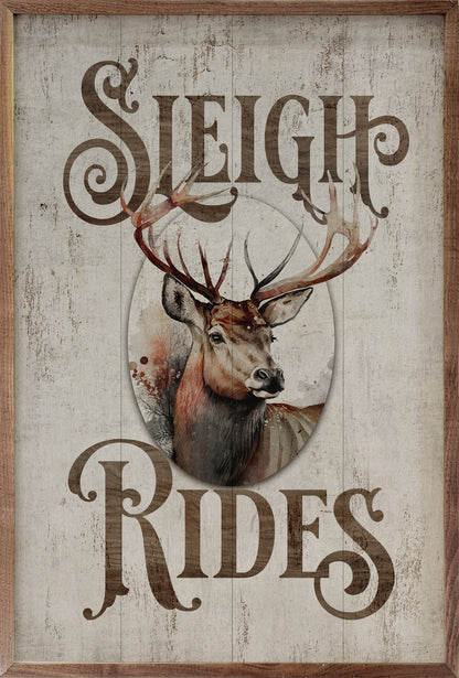 Sleigh Rides Reindeer Classic Whitewash