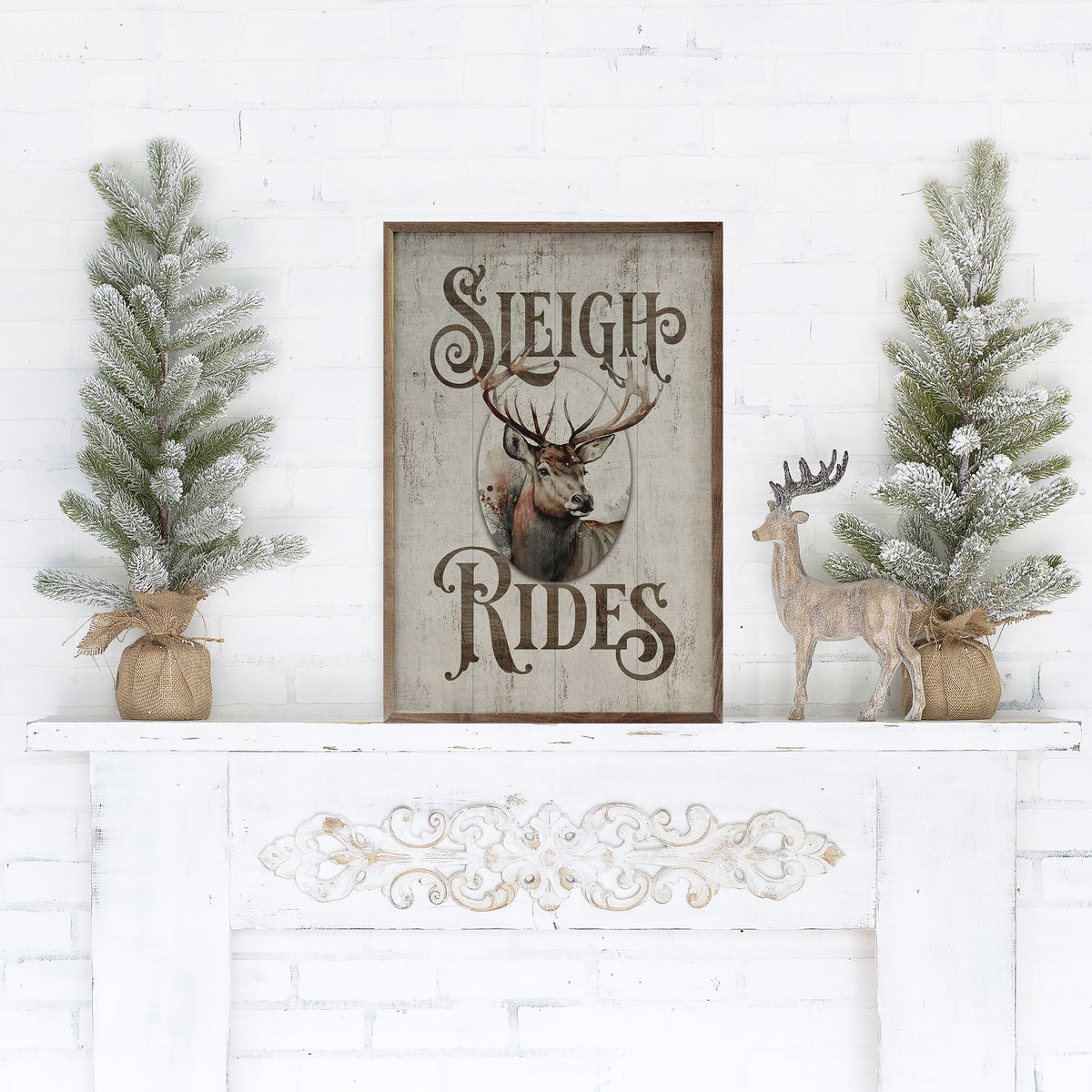 Sleigh Rides Reindeer Classic Whitewash