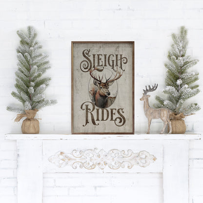 Sleigh Rides Reindeer Classic Whitewash