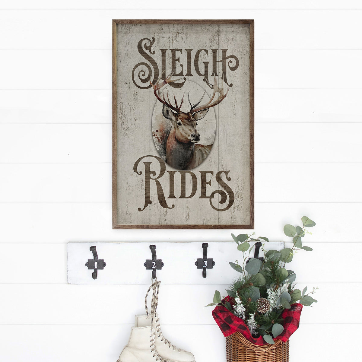 Sleigh Rides Reindeer Classic Whitewash