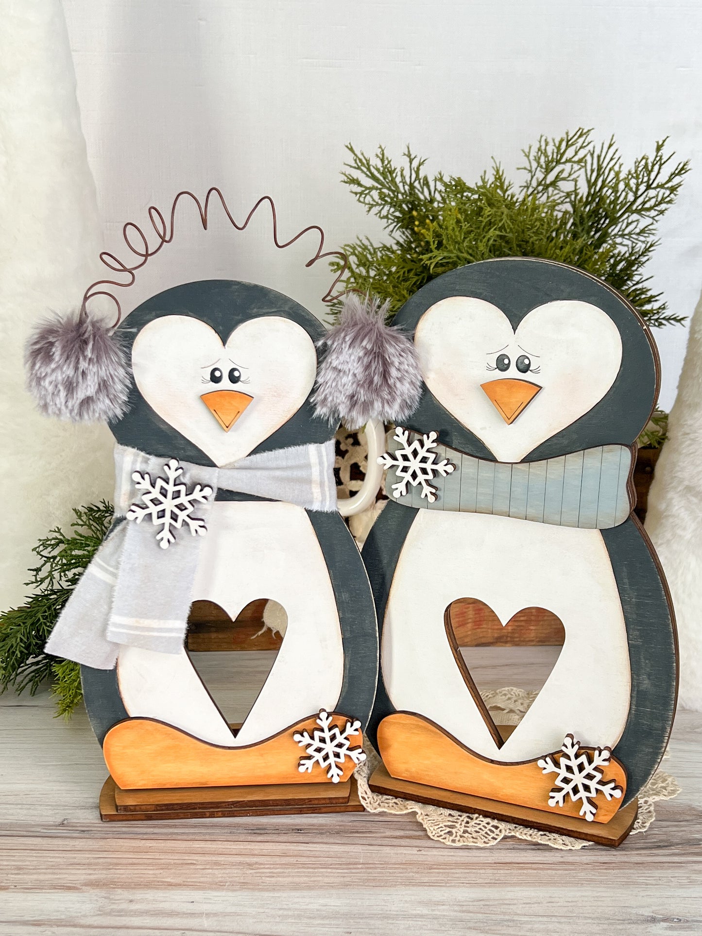 Phil & Penny Winter Penguin Tealight Shelf Sitter -set of 2 (FINISHED PRODUCT)