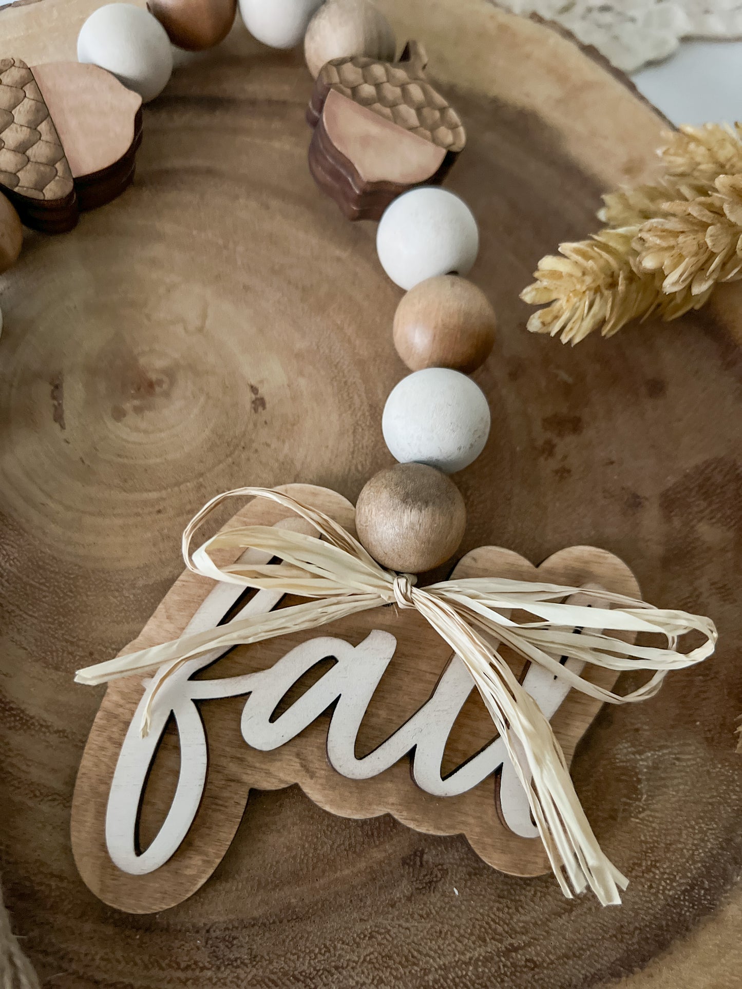 Neutral Fall Acorn Wood Bead Garland