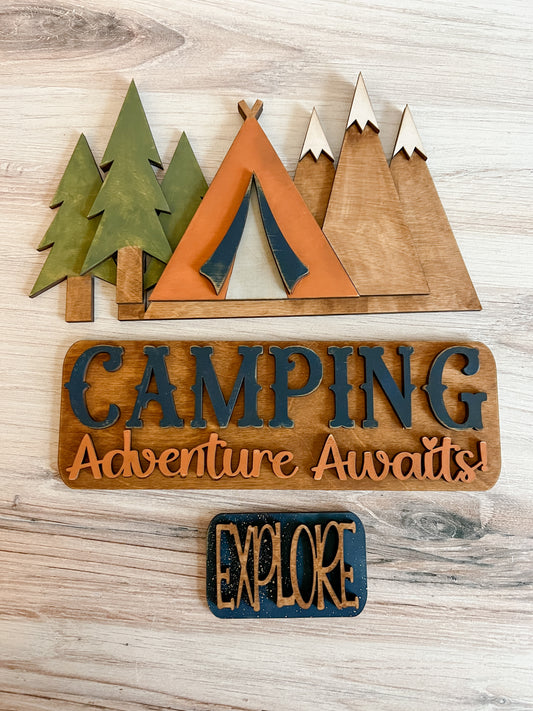 Camping Adventure Awaits- ADD ON for Interchangeable Rustic Truck - FINISHED PRODUCT