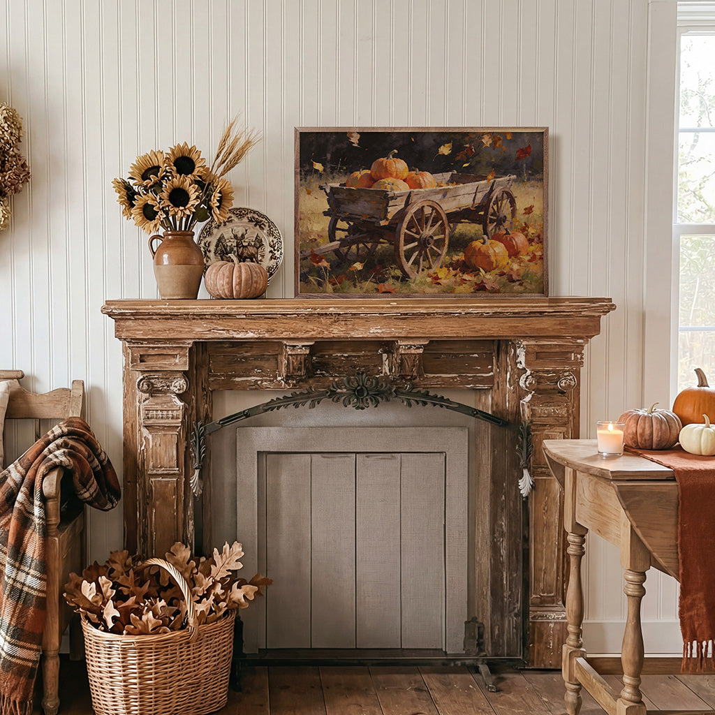 Rustic Harvest Wagon With Pumpkins