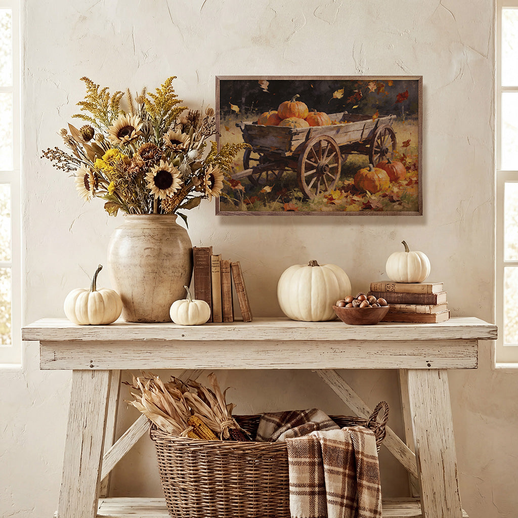 Rustic Harvest Wagon With Pumpkins