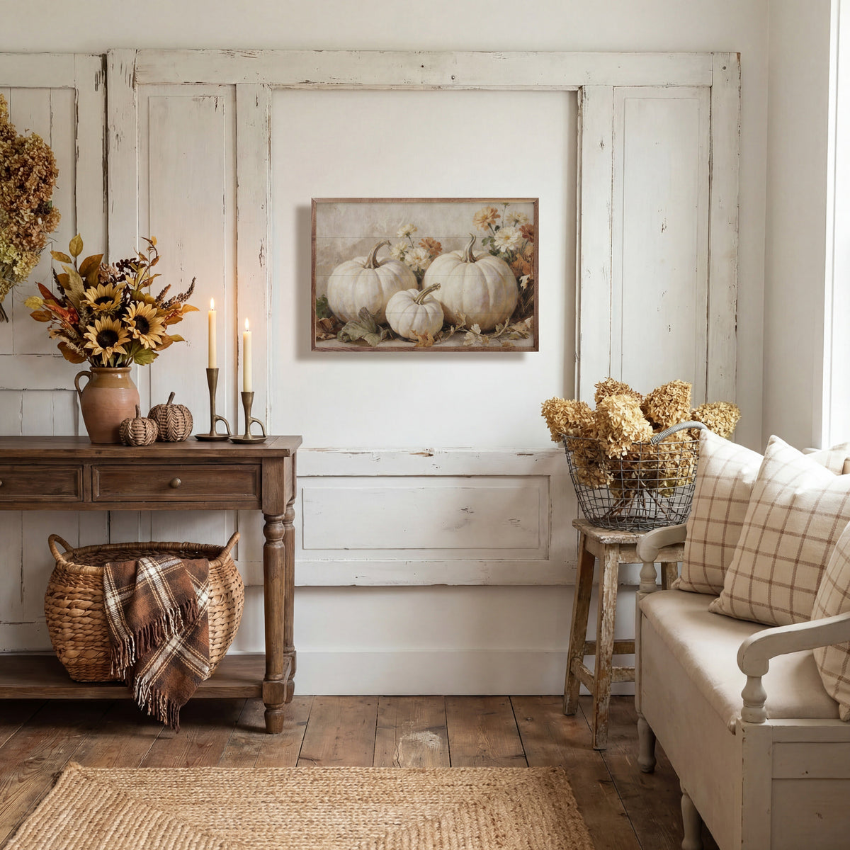 White Pumpkins With Autumn Florals