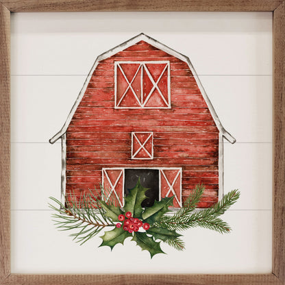 Red Barn With Wreath Cardinal