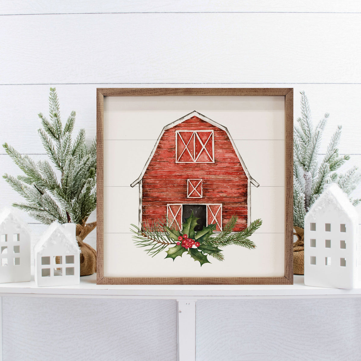 Red Barn With Wreath Cardinal