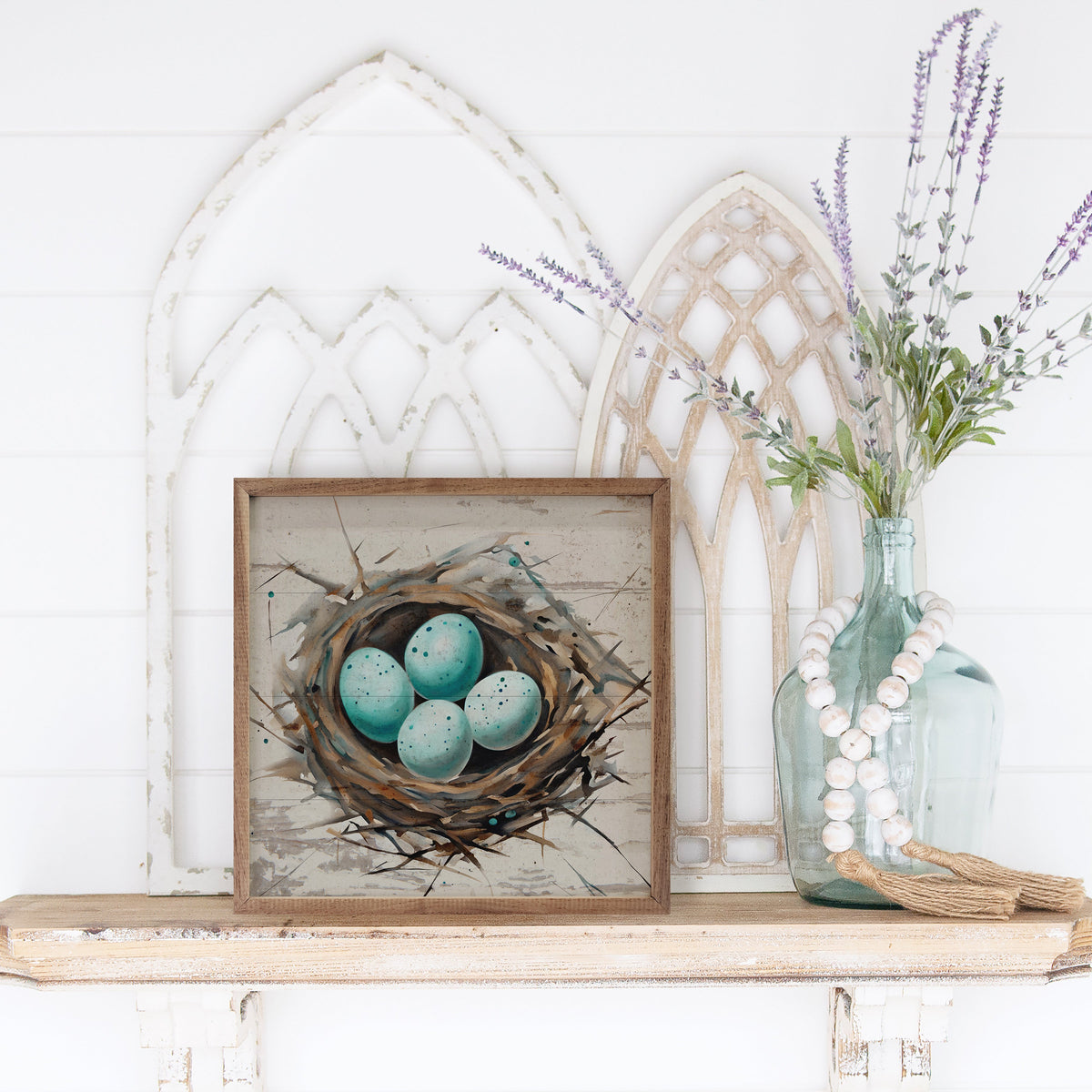 Robin Nest With Eggs Whitewash