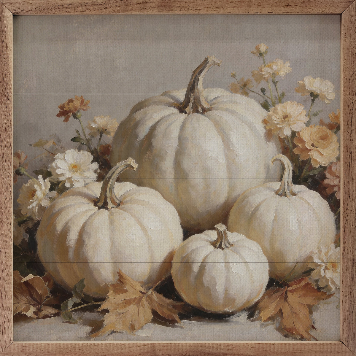 White Pumpkin Still Life With Blossoms