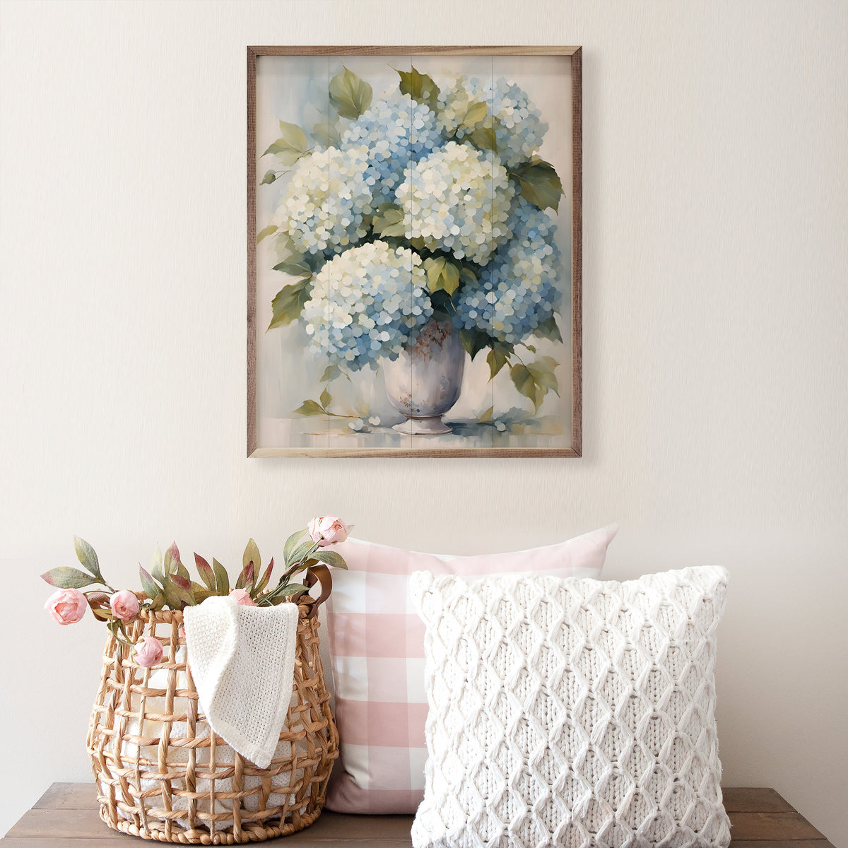 Hydrangeas In White Vase