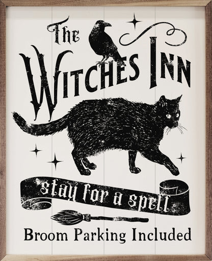 Witches Inn Stay For A Spell Cat White