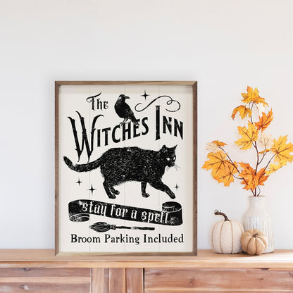 Witches Inn Stay For A Spell Cat White