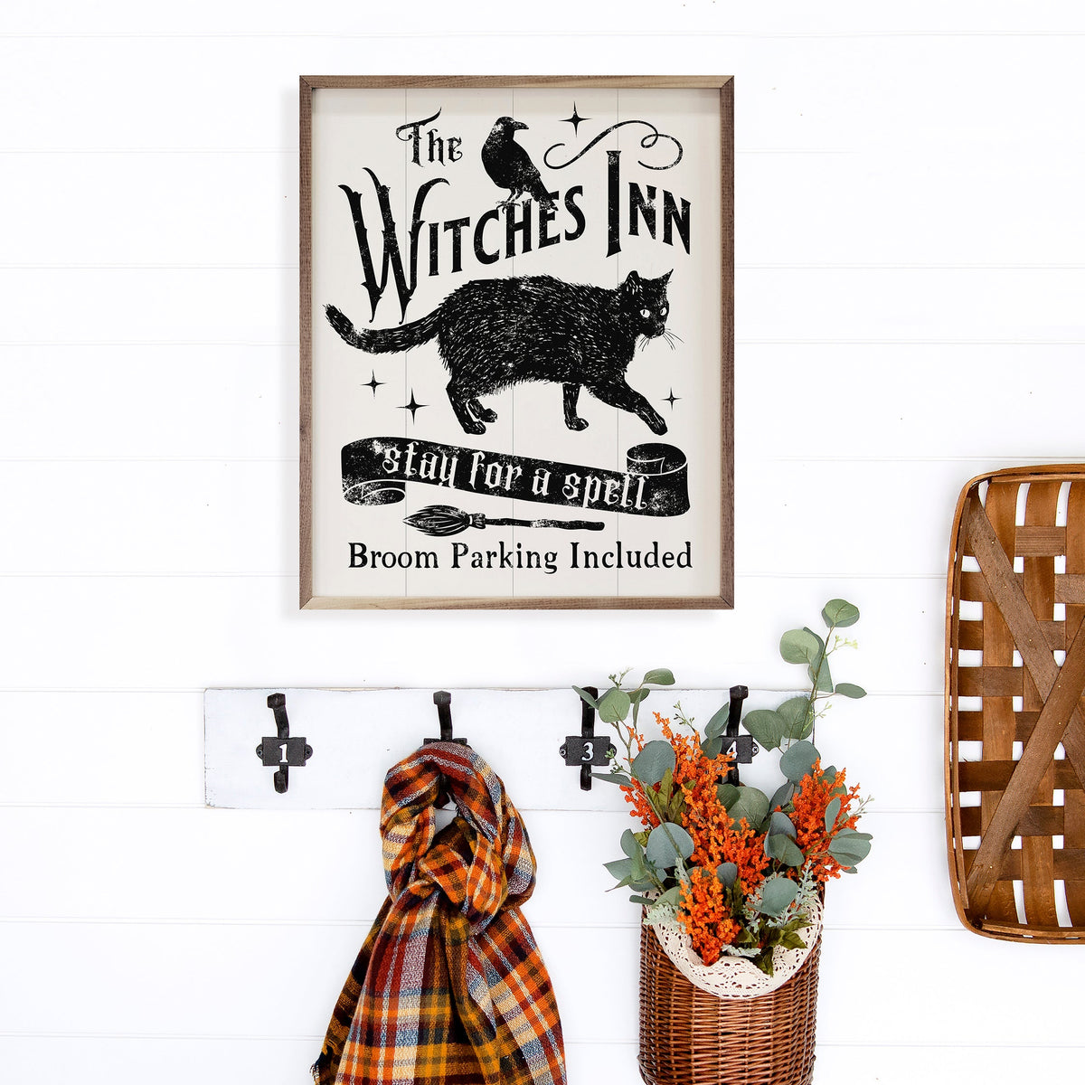 Witches Inn Stay For A Spell Cat White