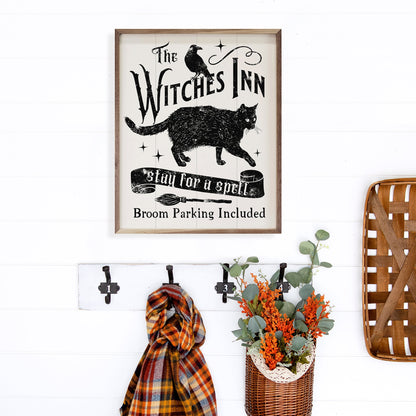 Witches Inn Stay For A Spell Cat White