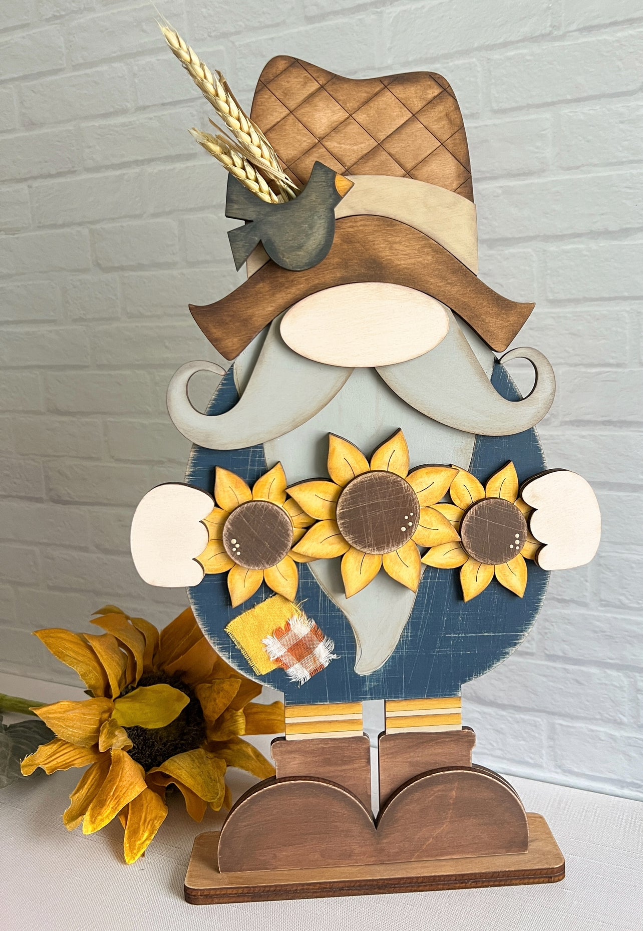 Sunflower Farmer Gnome 16” 3D Shelf Sitter